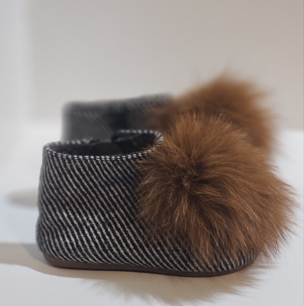Striped Fur Pom-Pom High Top Baby Toddler Shoes/Boots